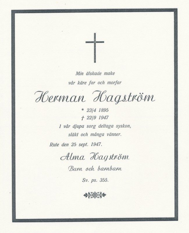 Herman Hagströms dödsannons