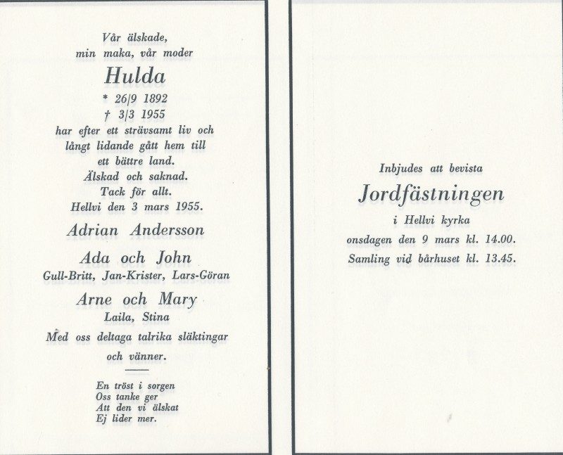 Huldas dödsannons