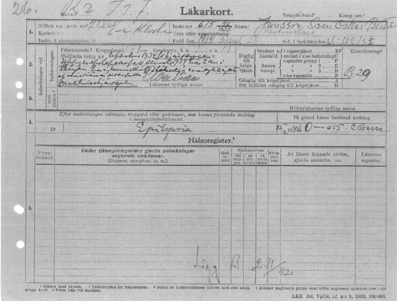 Läkarkort Sven Oskar Bertil Jansson