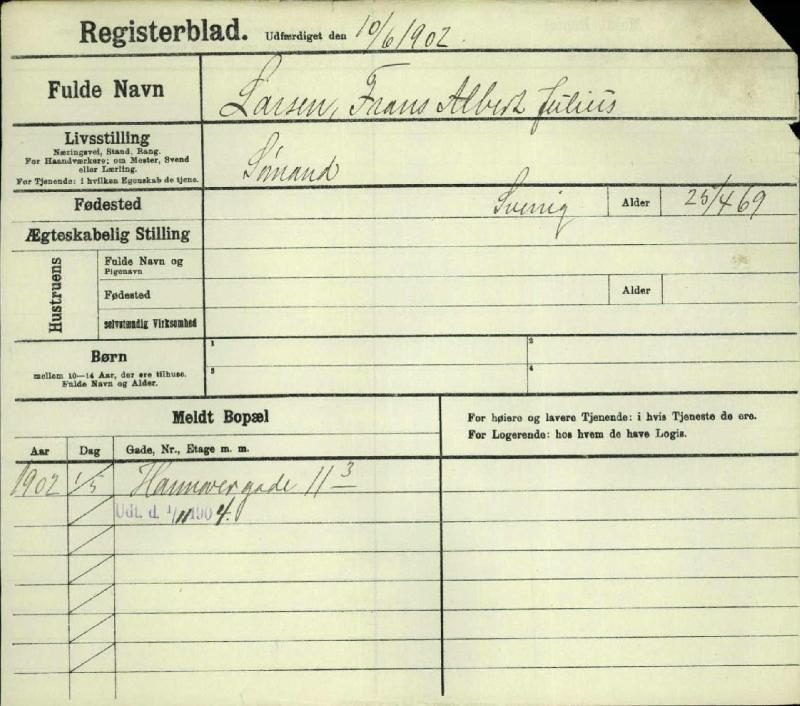 Registerblad från Danska polismydigheten